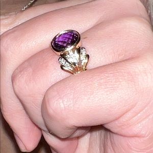 14kt Solid Gold 4.30ct Genuine Amethyst & Diamond Ring size 8